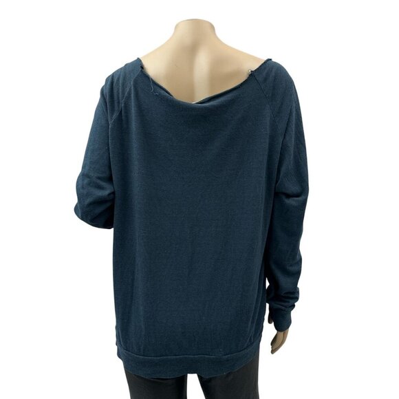 Nation Ltd Distressed Scoop Neck Long Sleeve Loose Fit Sweater Top Blue Women‎ M - Picture 2 of 10